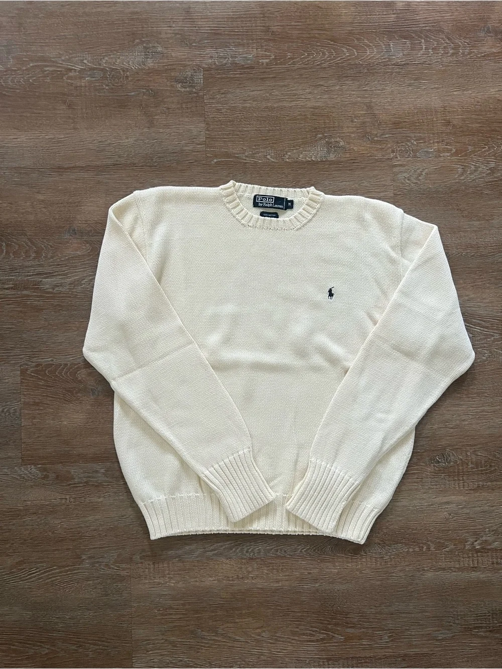 Vintage Polo Ralph Lauren Cotton Knit Crewneck Sweater | Cream | Mens Medium